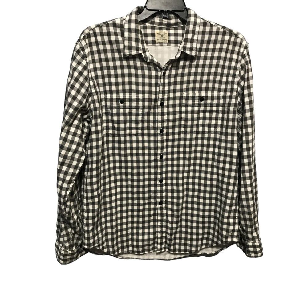 J. Crew Men's XL Double Gauze Check Button Up Utility Work Shirt Gray White